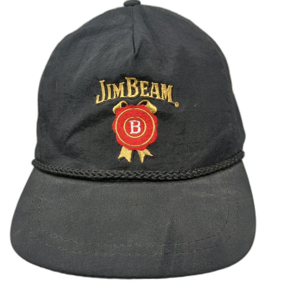 d&D Jim Beam 5 Panel Black Hat One Size Nylon Snapback Rope Detail Logo Seal B